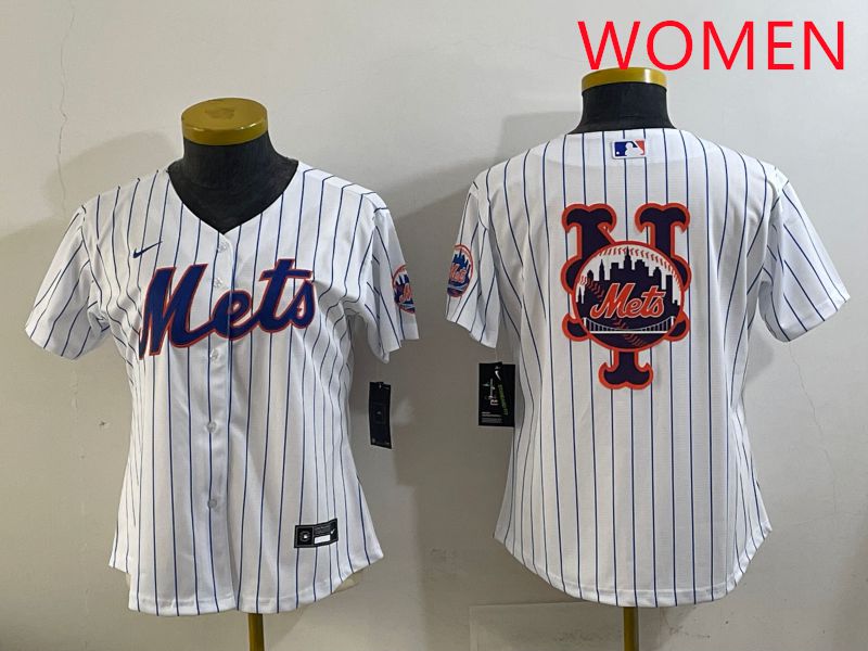 Women New York Mets Blank White Stripe Game 2025 Nike MLB Jersey style 11->women mlb jersey->Women Jersey